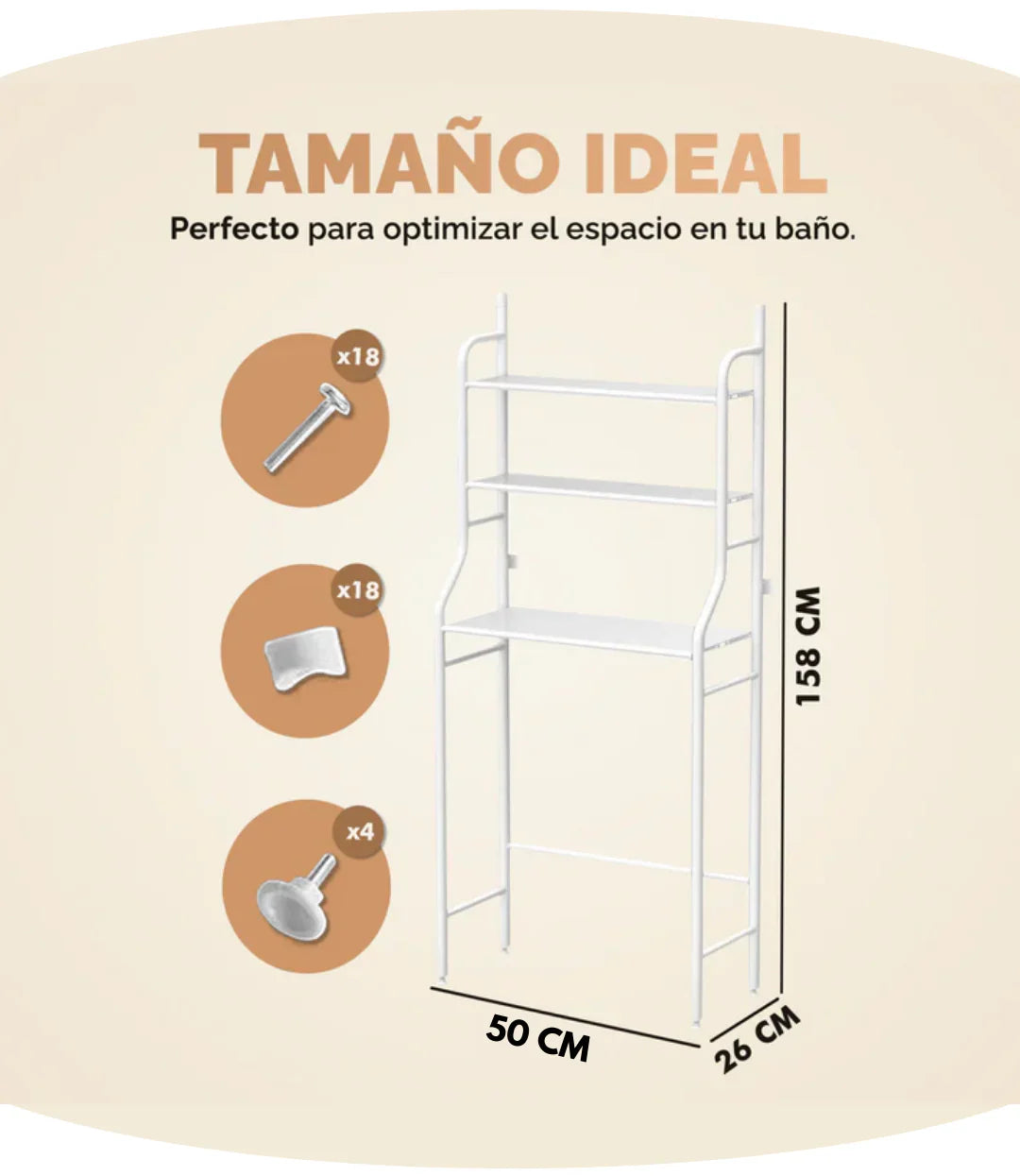 tamaño ideal, perfecto para otimizar el espacio en tu baño. 158x50x26 cm